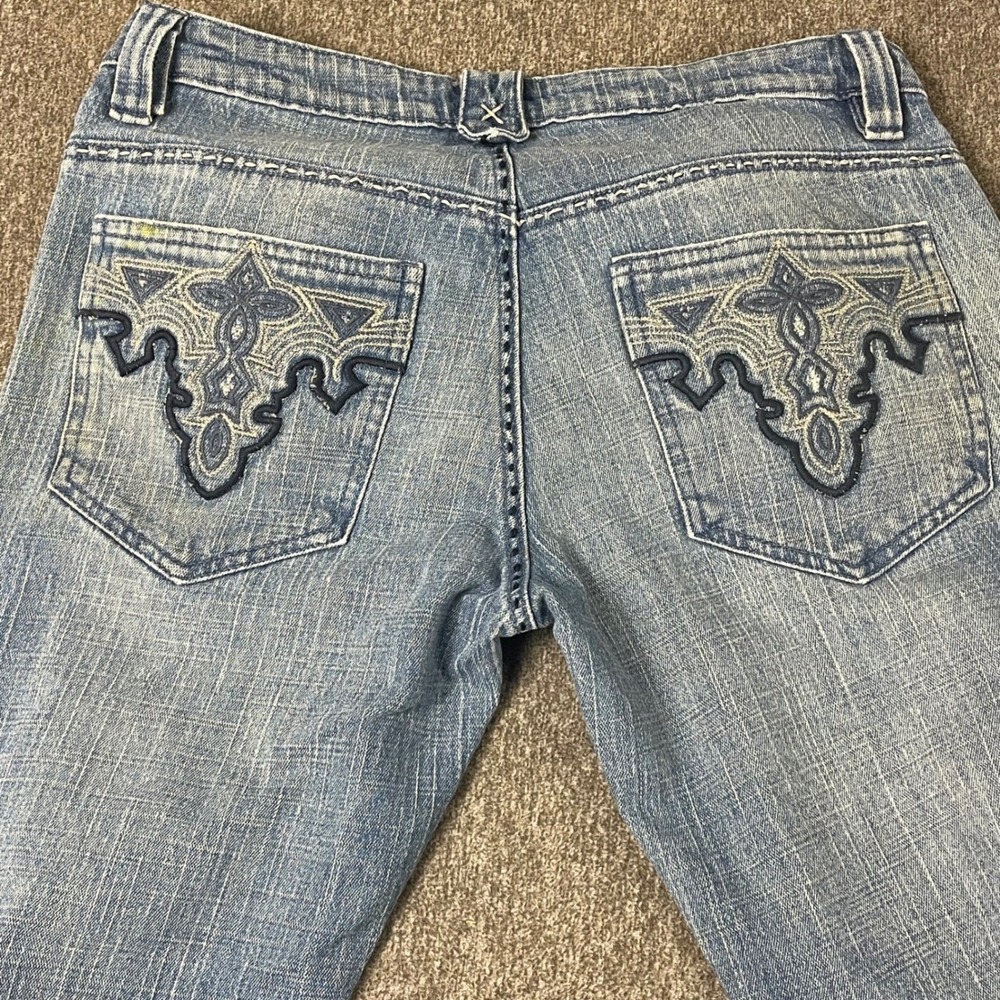 VTG Y2K Antik Denim Jeans Women's 31 Light‎ Wash Flare Leg Embellished Pockets - Picture 6 of 11